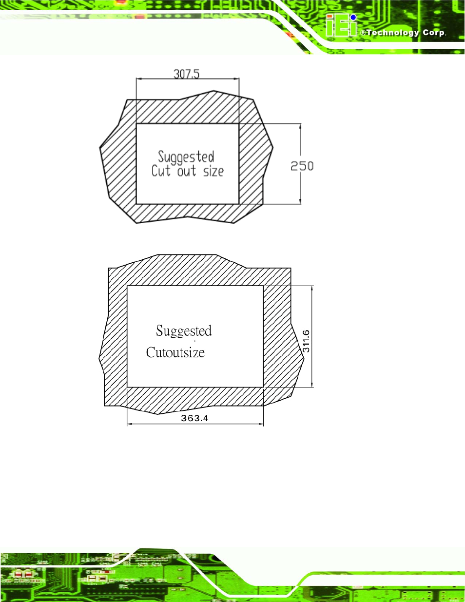 Figure 4-18: afl-412a-n270 in-wall opening, Figure 4-19: afl-415a/ae-n270 in-wall opening, Figure 4-18 for | IEI Integration AFL-4 series-N270 v1.05 User Manual | Page 63 / 165