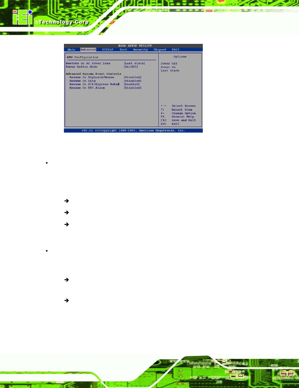 Menu 10: advanced power management configuration | IEI Integration AFL-4 series-N270 v1.05 User Manual | Page 98 / 165