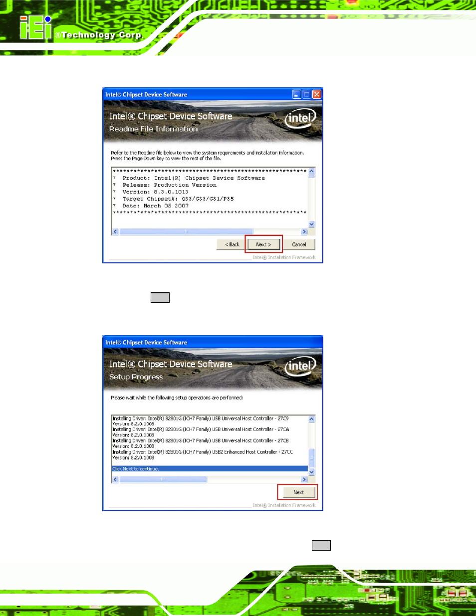 Figure 7-6: chipset driver read me file, Figure 7-7: chipset driver setup operations | IEI Integration AFL-4 series-N270 v2.10 User Manual | Page 120 / 166