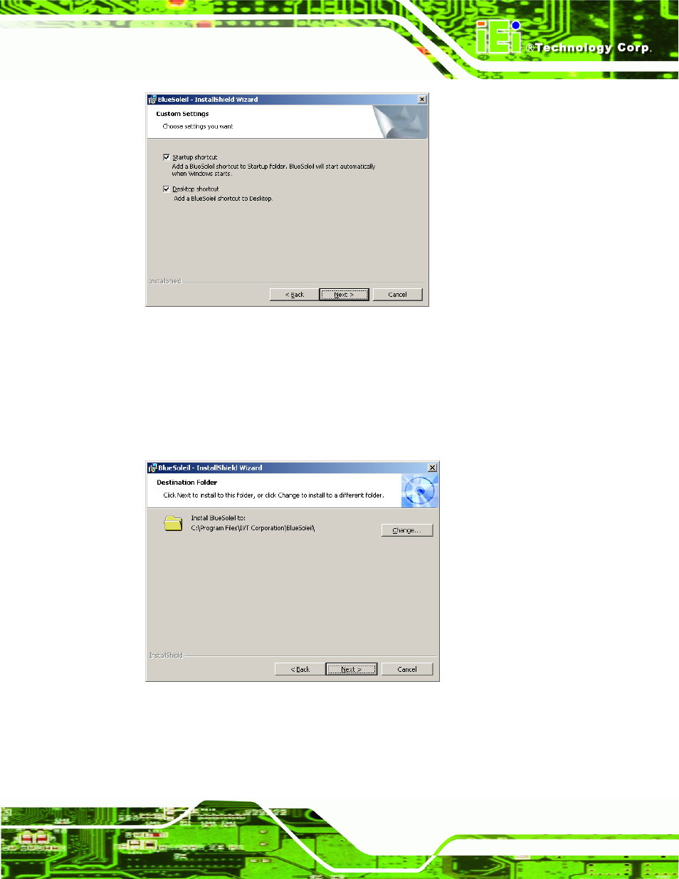 Figure 7-35: bluetooth driver setup options, Figure 7-36: bluetooth driver destination folder | IEI Integration AFL-4 series-N270 v2.10 User Manual | Page 137 / 166