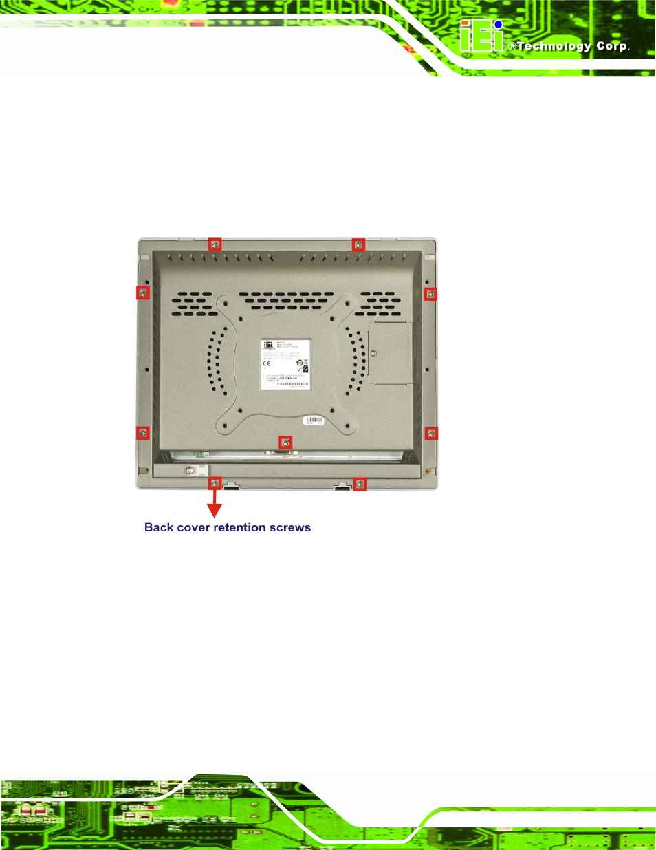 5 removing the rear panel, 6 cf card installation, Emoving the | Anel, Nstallation, Figure 4-1: back cover retention screws | IEI Integration AFL-4 series-N270 v2.10 User Manual | Page 45 / 166