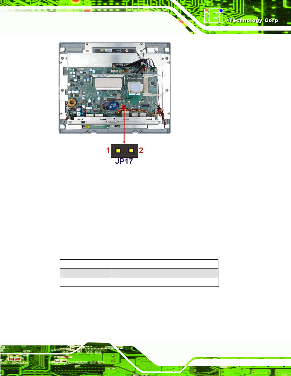 11 touch screen select, Figure 4-13: mcu lcd type jumper location, Table 4-11: touch screen select jumper settings | IEI Integration AFL-4 series-N270 v2.10 User Manual | Page 59 / 166