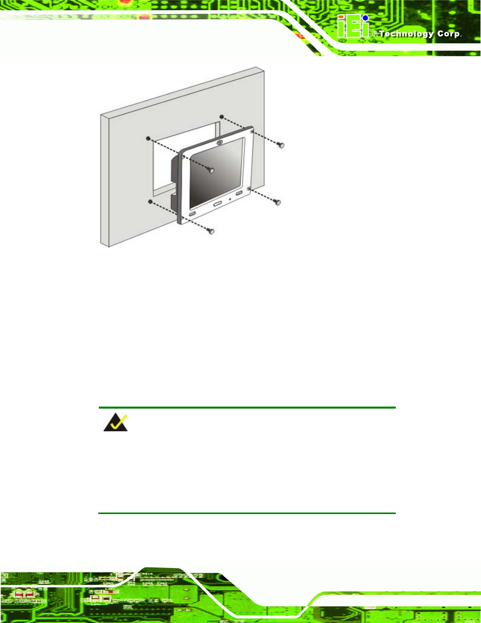 3 arm mounting, Figure 4-25: tighten the in-wall mounting screws | IEI Integration AFL-4 series-N270 v2.10 User Manual | Page 67 / 166