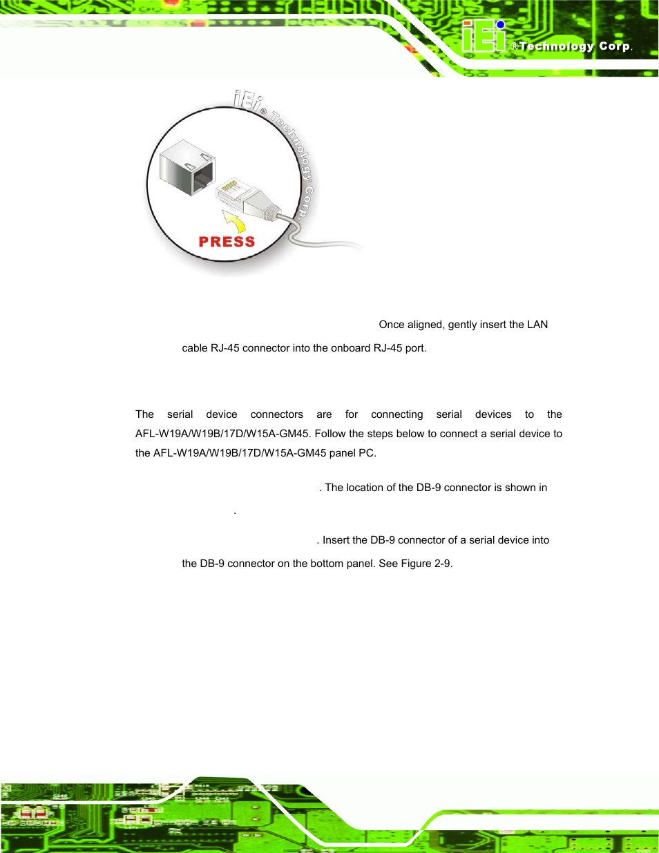 2 serial device connection, Figure 2-8: lan connection | IEI Integration AFL-W19A_W19B_17D_W15A-GM45 v1.06 User Manual | Page 35 / 138