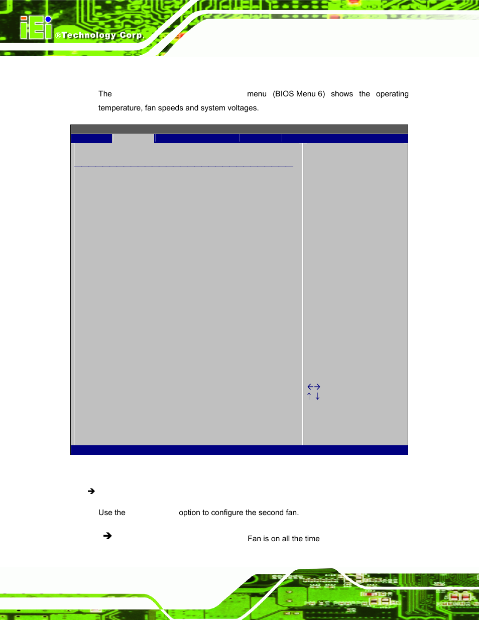 3 hardware health configuration, Bios menu 6: hardware health configuration | IEI Integration AFL-W19A_W19B_17D_W15A-GM45 v1.06 User Manual | Page 52 / 138