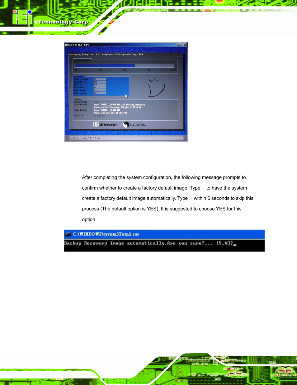 Figure c-26: building the auto recovery partition, Figure c-27: factory default image confirmation | IEI Integration AFL-W19A_W19B_17D_W15A-GM45 v2.20 User Manual | Page 119 / 151