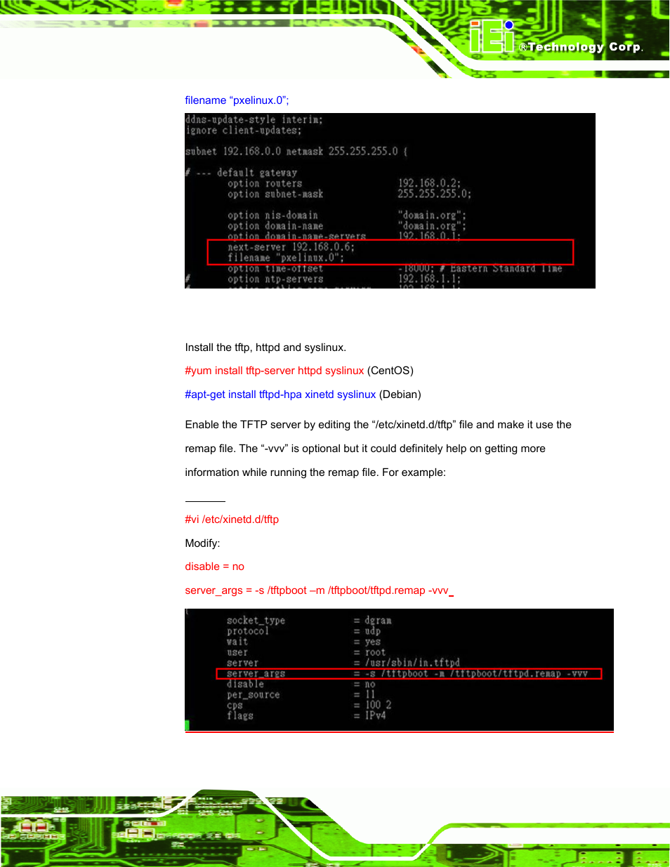 C.6.2 configure tftp settings | IEI Integration AFL-W19A_W19B_17D_W15A-GM45 v2.20 User Manual | Page 132 / 151