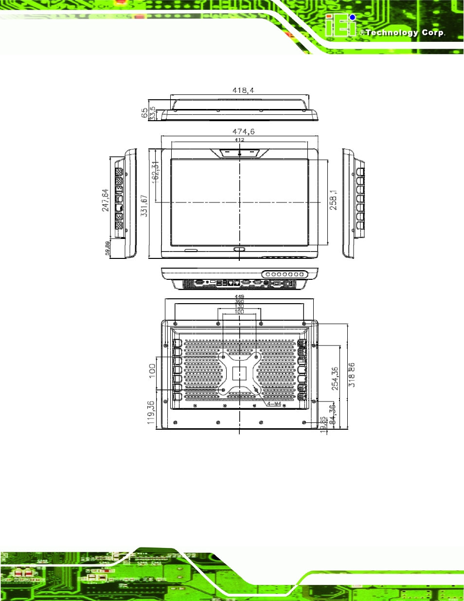 3 afl-w19a-gm45 dimensions, Figure 1-7: afl-w19a-gm45 dimensions (units in mm) | IEI Integration AFL-W19A_W19B_17D_W15A-GM45 v2.20 User Manual | Page 20 / 151