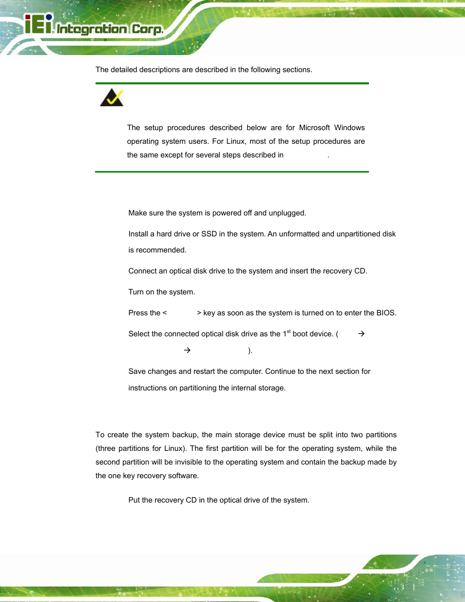 C.2.1 hardware and bios setup, C.2.2 create partitions | IEI Integration AFL-W15A_17D-GM45 v3.00 User Manual | Page 101 / 148