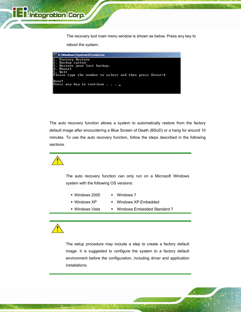 C.3 auto recovery setup procedure, Ecovery, Etup | Rocedure, Figure c-21: press any key to continue | IEI Integration AFL-W15A_17D-GM45 v3.00 User Manual | Page 113 / 148