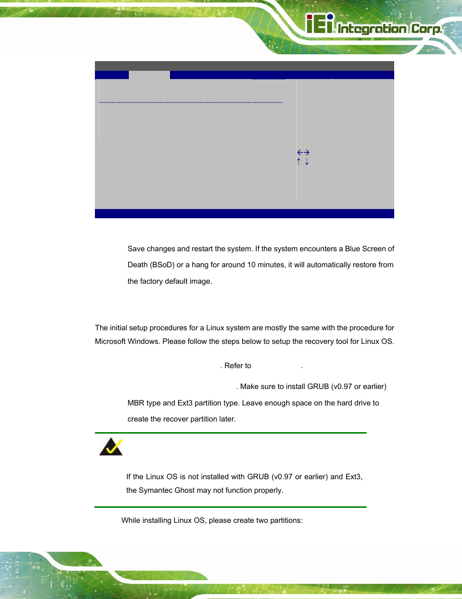 C.4 setup procedure for linux, Etup, Rocedure for | Inux, Bios menu 27: iei feature | IEI Integration AFL-W15A_17D-GM45 v3.00 User Manual | Page 118 / 148