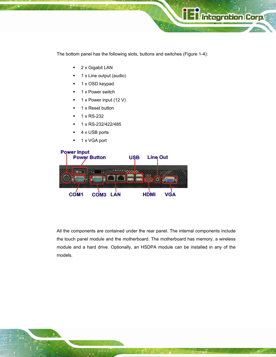 3 bottom panel, 5 internal overview, Nternal | Verview, Figure 1-4: bottom panel | IEI Integration AFL-W15A_17D-GM45 v3.00 User Manual | Page 16 / 148