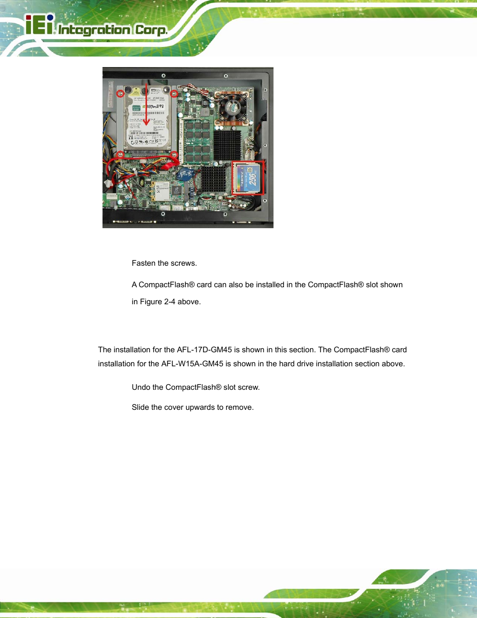 4 compactflash® installation, Ompact, Lash | Nstallation, Figure 2-4: hdd installation | IEI Integration AFL-W15A_17D-GM45 v3.00 User Manual | Page 25 / 148