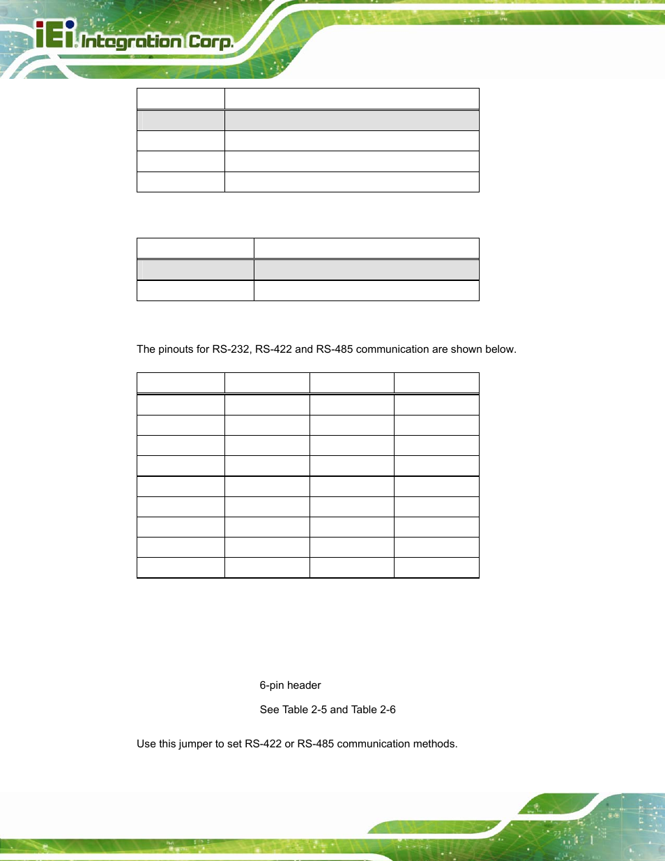 4 com3 422/485 setup, Table 2-5: com3 rs-232/422/485 setup, Table 2-6: com3 rs-232/422/485 setup | Table 2-7: com3 pinouts | IEI Integration AFL-W15A_17D-GM45 v3.00 User Manual | Page 29 / 148