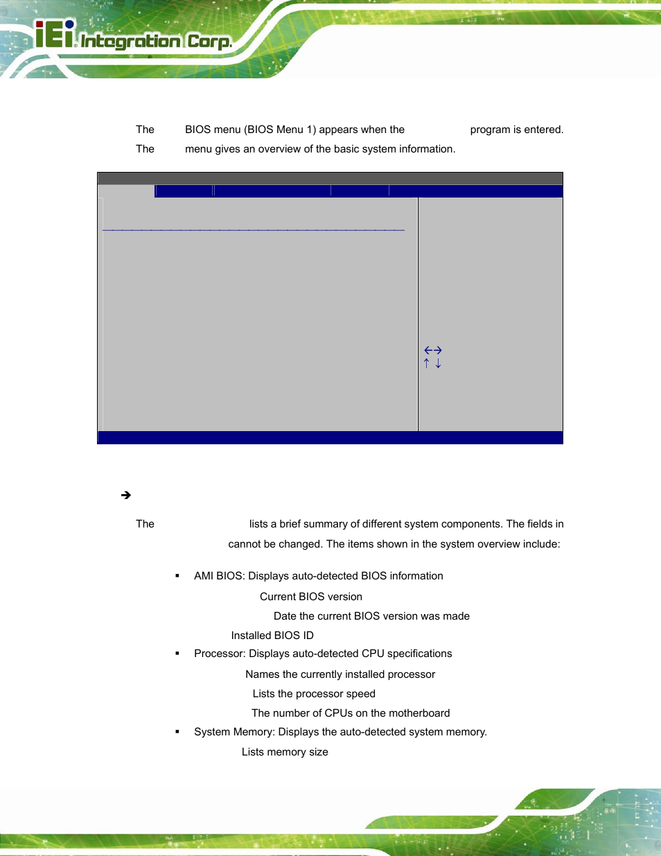 2 main, Bios menu 1: main | IEI Integration AFL-W15A_17D-GM45 v3.00 User Manual | Page 39 / 148