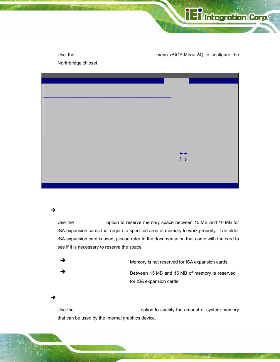 1 northbridge configuration, Bios menu 24:northbridge chipset configuration | IEI Integration AFL-W15A_17D-GM45 v3.00 User Manual | Page 78 / 148