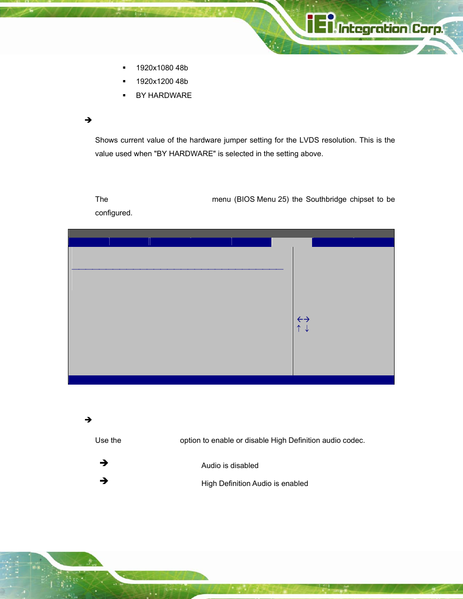 2 southbridge configuration, Bios menu 25:southbridge chipset configuration | IEI Integration AFL-W15A_17D-GM45 v3.00 User Manual | Page 80 / 148