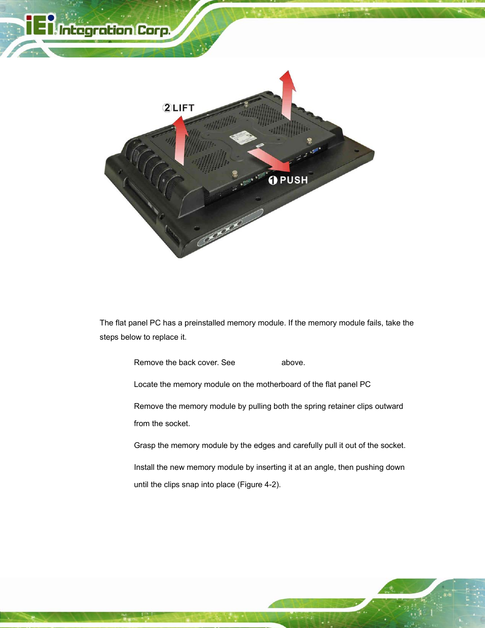 4 memory module replacement, Emory, Odule | Eplacement, Figure 4-1: back cover retention screws | IEI Integration AFL-W15A_17D-GM45 v3.00 User Manual | Page 85 / 148