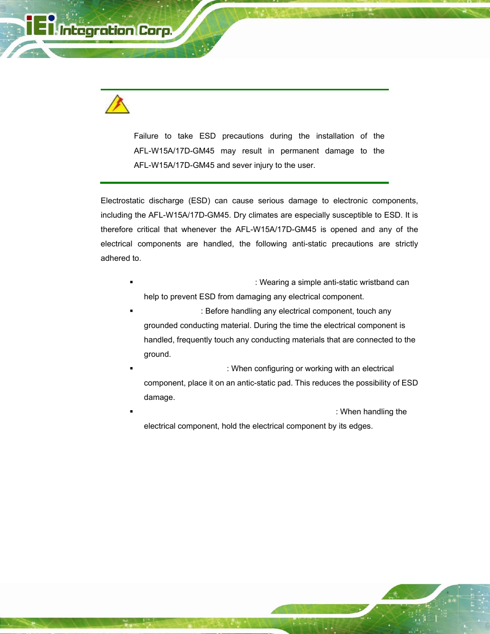 A.1.2 anti-static precautions | IEI Integration AFL-W15A_17D-GM45 v3.00 User Manual | Page 89 / 148