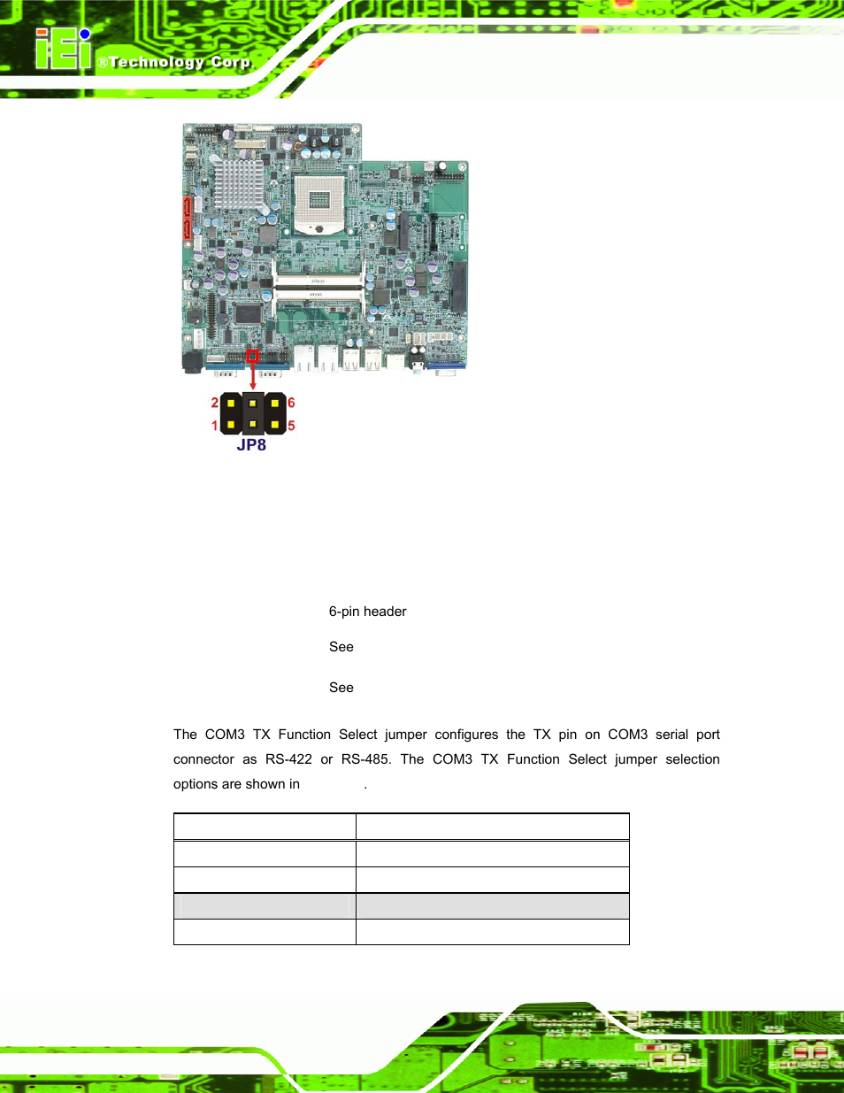 5 com3 tx function select jumper, Figure 3-8: jp8 jumper setting location | IEI Integration AFL-19i-HM55 v1.01 User Manual | Page 42 / 139