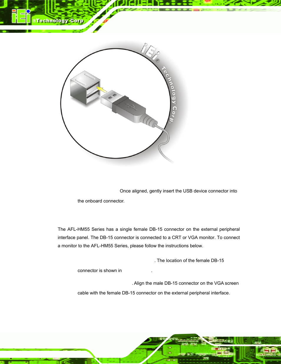 4 vga monitor connection, Figure 3-27: usb device connection | IEI Integration AFL-19i-HM55 v1.01 User Manual | Page 60 / 139