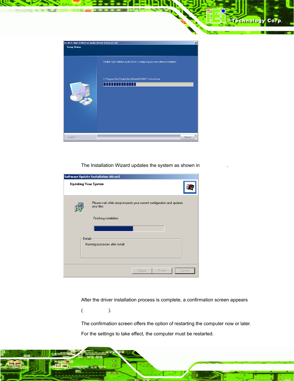 Figure 6-22: audio driver progress screen | IEI Integration AFL-15i-HM55 v1.20 User Manual | Page 110 / 143