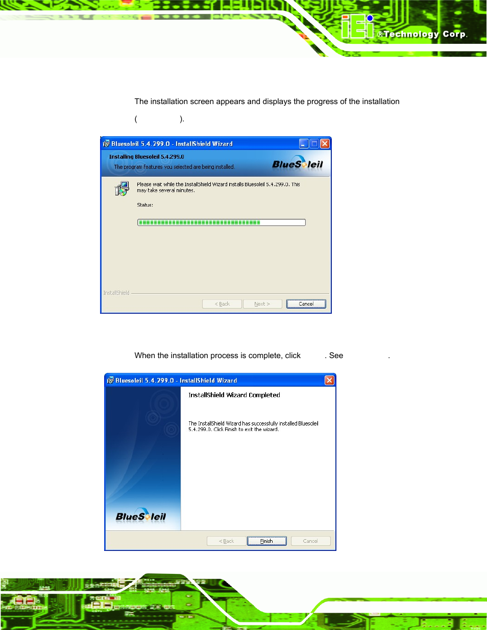 Figure 6-37: ready to install the program, Figure 6-38: installing bluesoleil | IEI Integration AFL-15i-HM55 v1.20 User Manual | Page 120 / 143