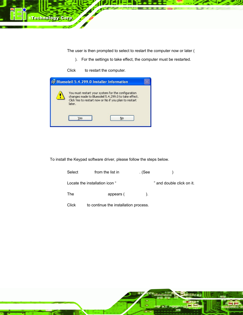10 keypad driver, Eypad, River | Figure 6-40: reboot the computer | IEI Integration AFL-15i-HM55 v1.20 User Manual | Page 121 / 143