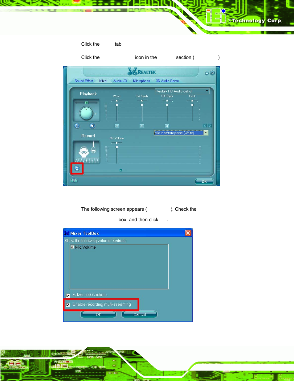 Figure b-3: mixer screen, Figure b-4: mixer toolbox screen | IEI Integration AFL-15i-HM55 v1.20 User Manual | Page 132 / 143