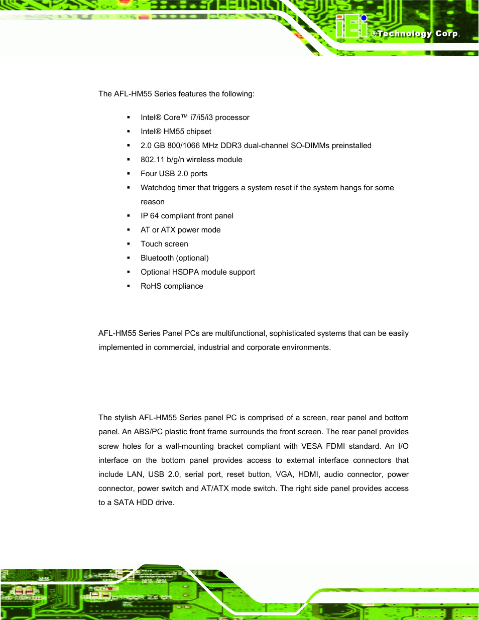 1 features, 2 applications, 2 external overview | 1 general description, Xternal, Verview | IEI Integration AFL-15i-HM55 v1.20 User Manual | Page 14 / 143