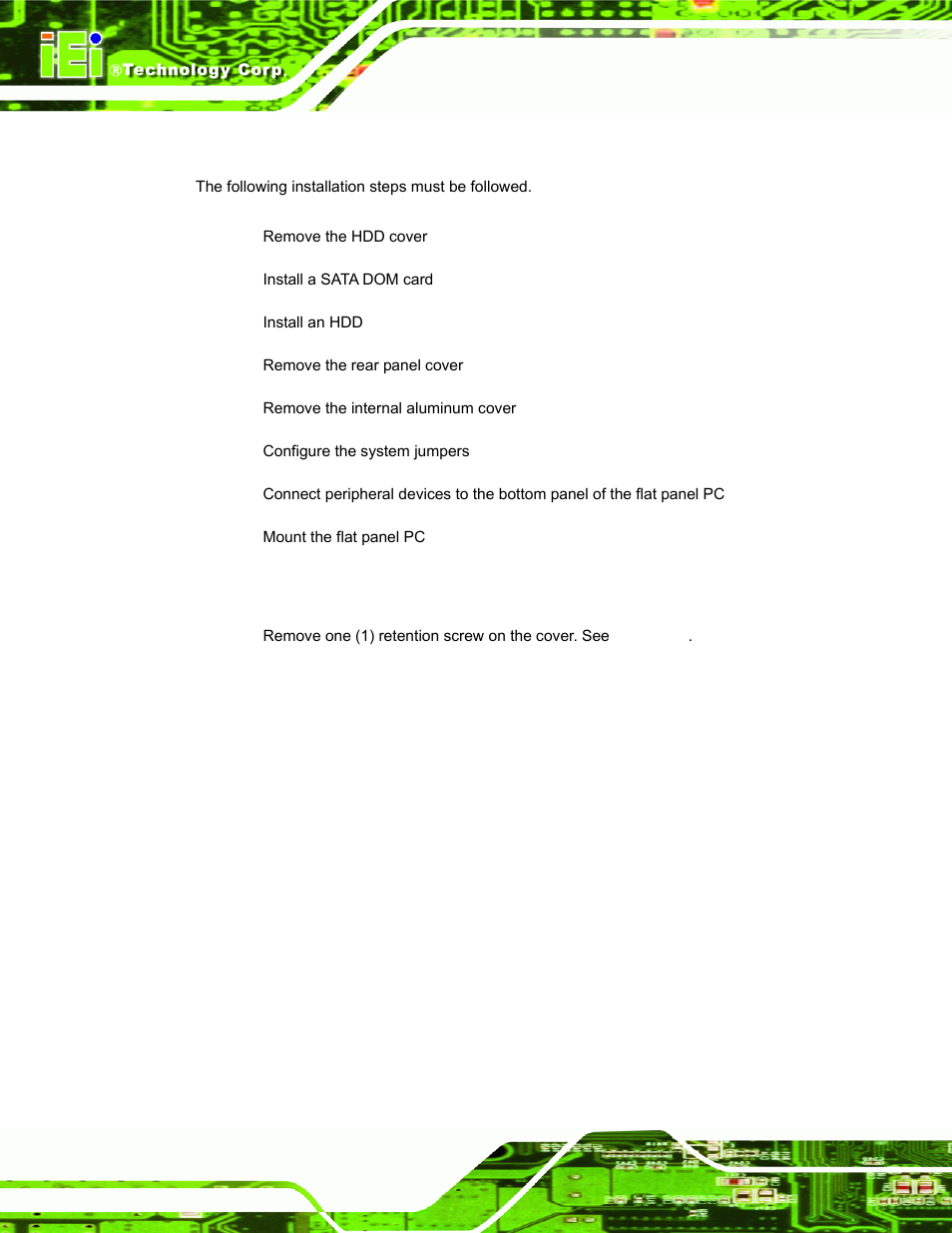 3 installation and configuration steps, 4 removing the hdd cover, Nstallation and | Onfiguration, Teps, Emoving the, Over | IEI Integration AFL-15i-HM55 v1.20 User Manual | Page 31 / 143