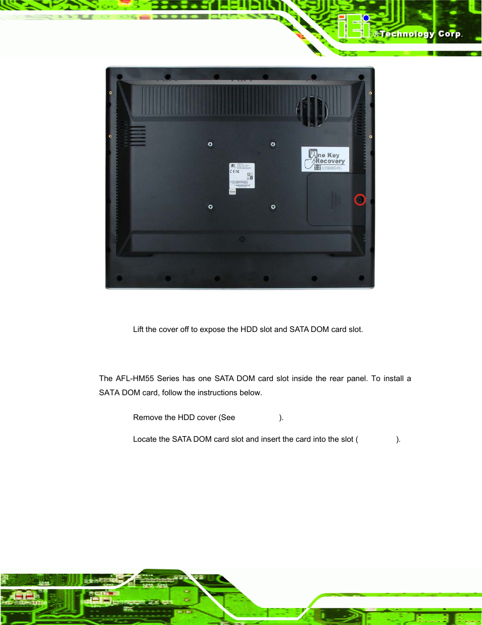 5 installing a sata dom card, Nstalling a, Sata | IEI Integration AFL-15i-HM55 v1.20 User Manual | Page 32 / 143