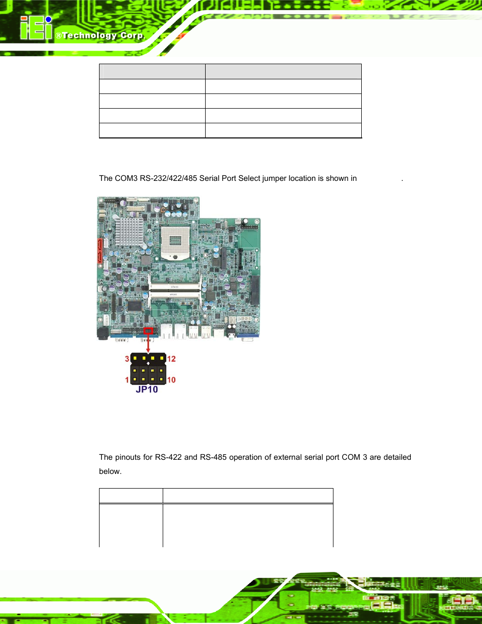1 com3 rs-422 and rs-485 pinouts, See table 3-7, See figure 3-10 | Table 3-7, Afl-hm55 series panel pc page 32 | IEI Integration AFL-15i-HM55 v1.20 User Manual | Page 43 / 143
