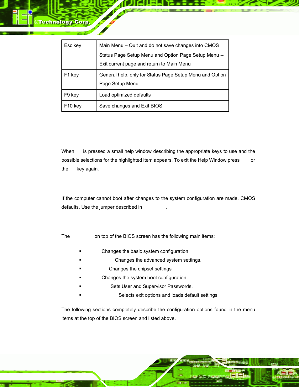 3 getting help, 4 unable to reboot after configuration changes, 5 bios menu bar | Table 5-1: bios navigation keys | IEI Integration AFL-15i-HM55 v1.20 User Manual | Page 71 / 143