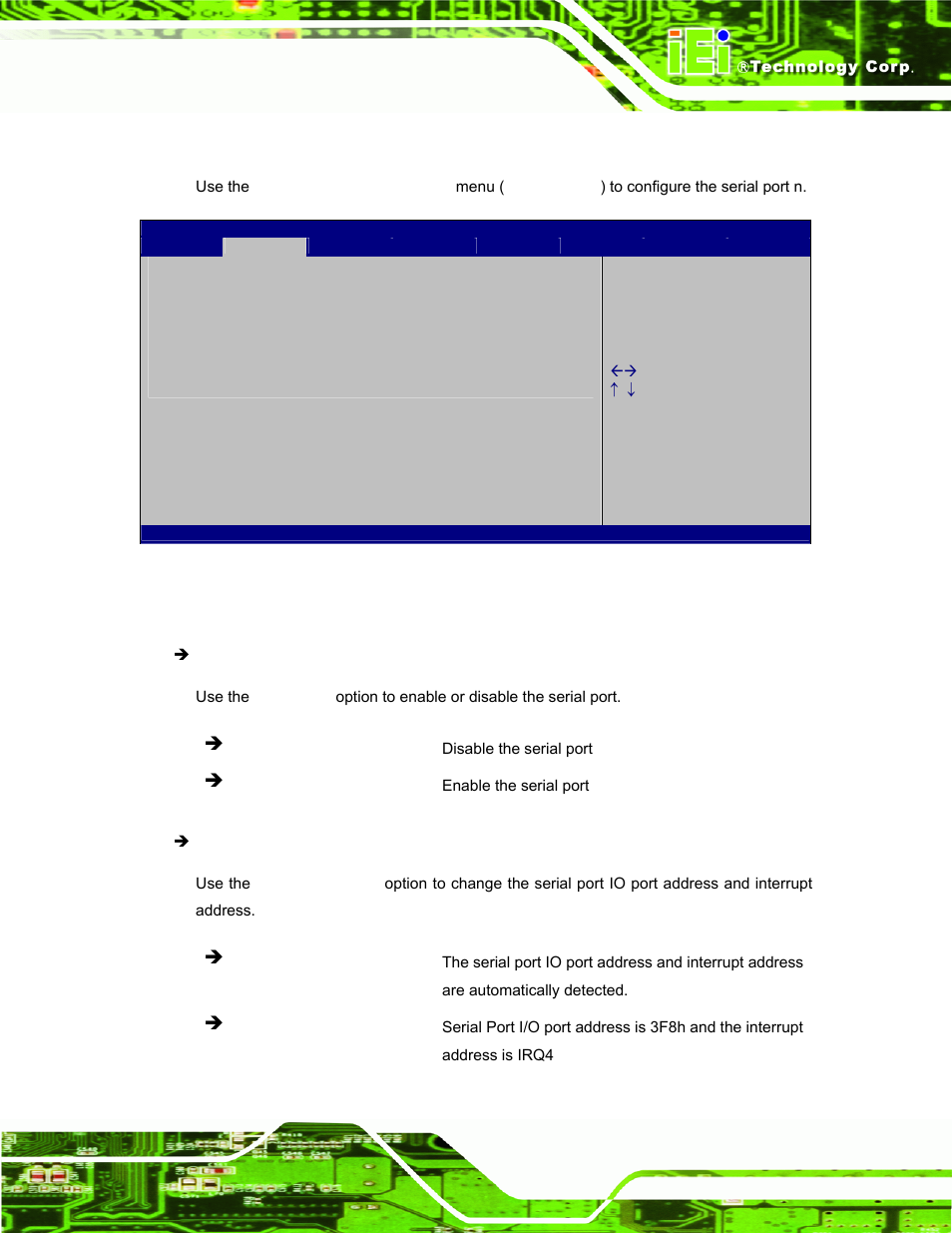 1 serial port n configuration, 1 serial port 0 configuration | IEI Integration AFL-15i-HM55 v1.20 User Manual | Page 80 / 143