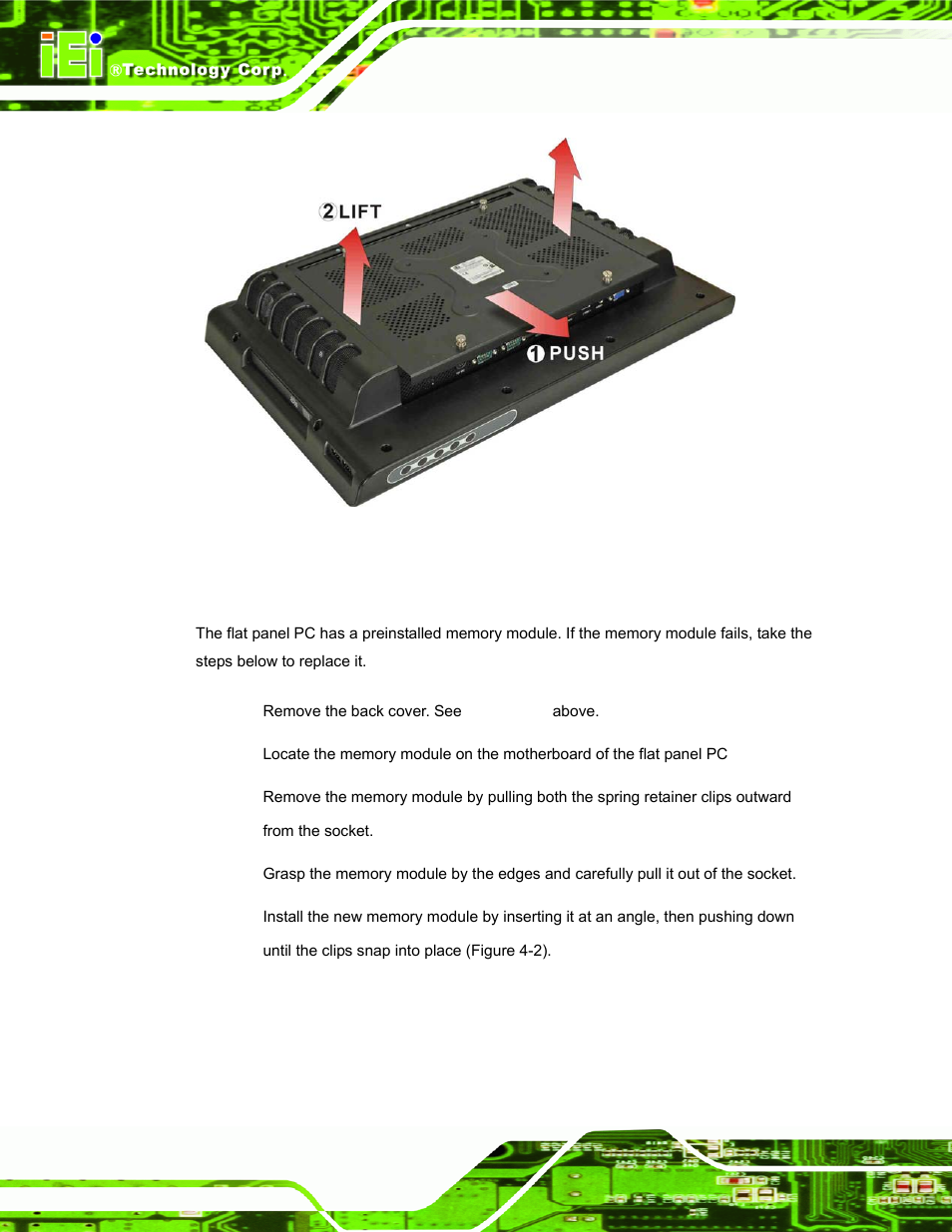 4 memory module replacement, Emory, Odule | Eplacement, Figure 4-1: back cover retention screws | IEI Integration AFL-W19A_W19B_17D_W15A-N270 v1.06 User Manual | Page 104 / 125