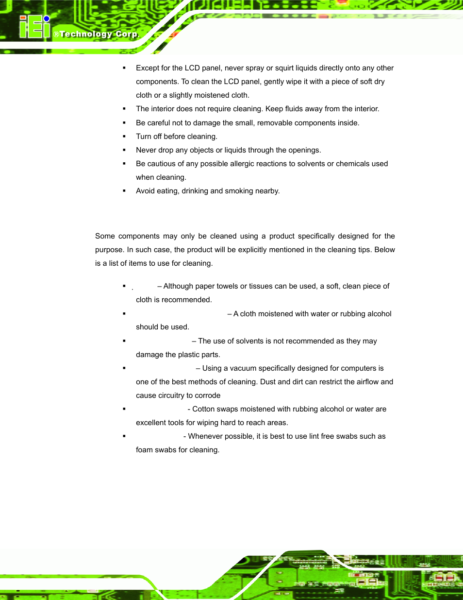 A.2.2 cleaning tools | IEI Integration AFL-W19A_W19B_17D_W15A-N270 v1.06 User Manual | Page 110 / 125