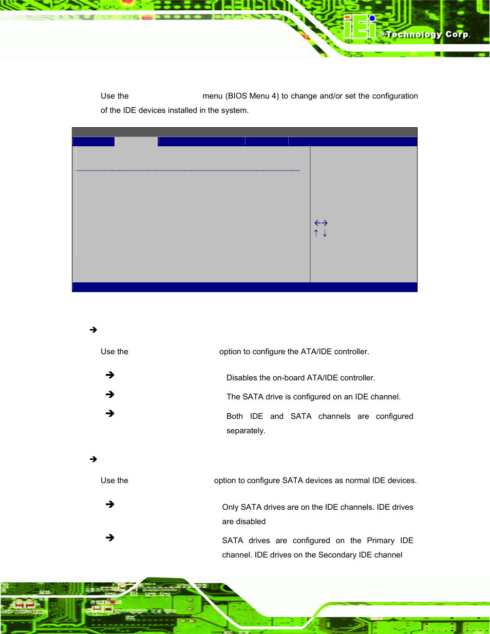 2 ide configuration, Bios menu 4: ide, Configuration | IEI Integration AFL-W19A_W19B_17D_W15A-N270 v1.06 User Manual | Page 63 / 125