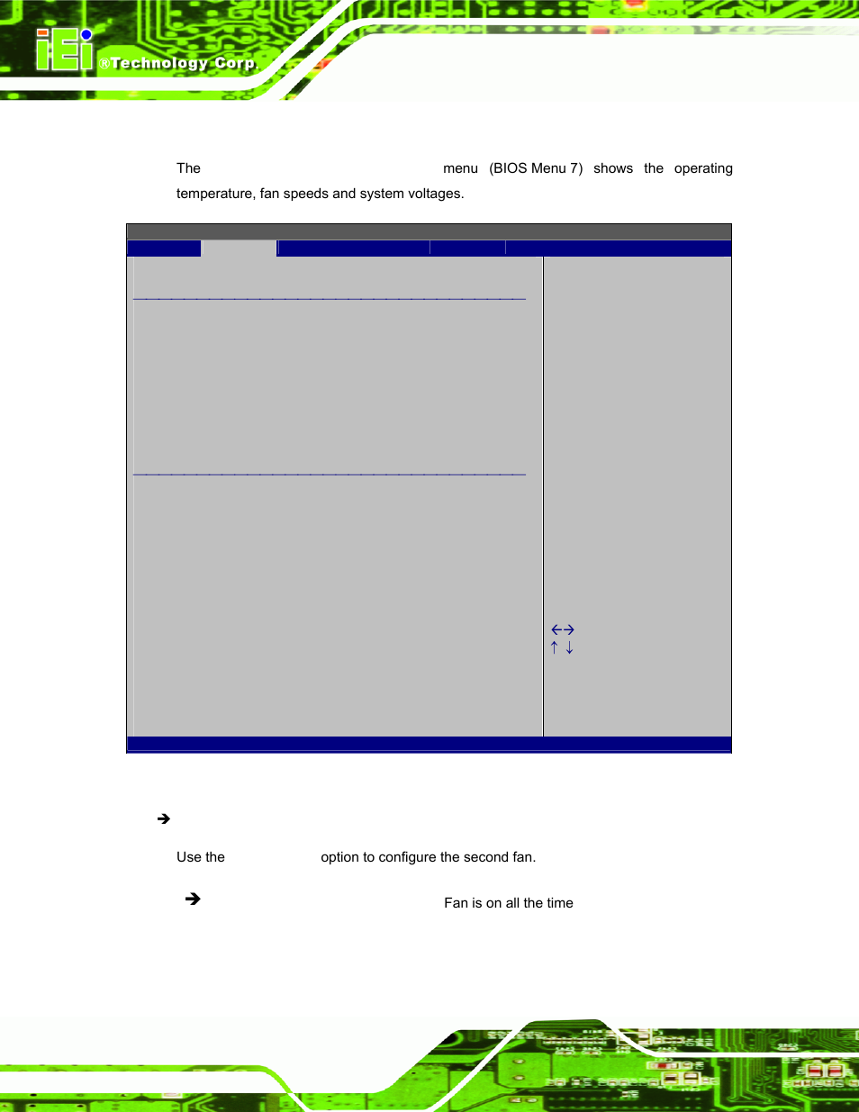 4 hardware health configuration, Bios menu 7: hardware health configuration | IEI Integration AFL-W19A_W19B_17D_W15A-N270 v1.06 User Manual | Page 72 / 125