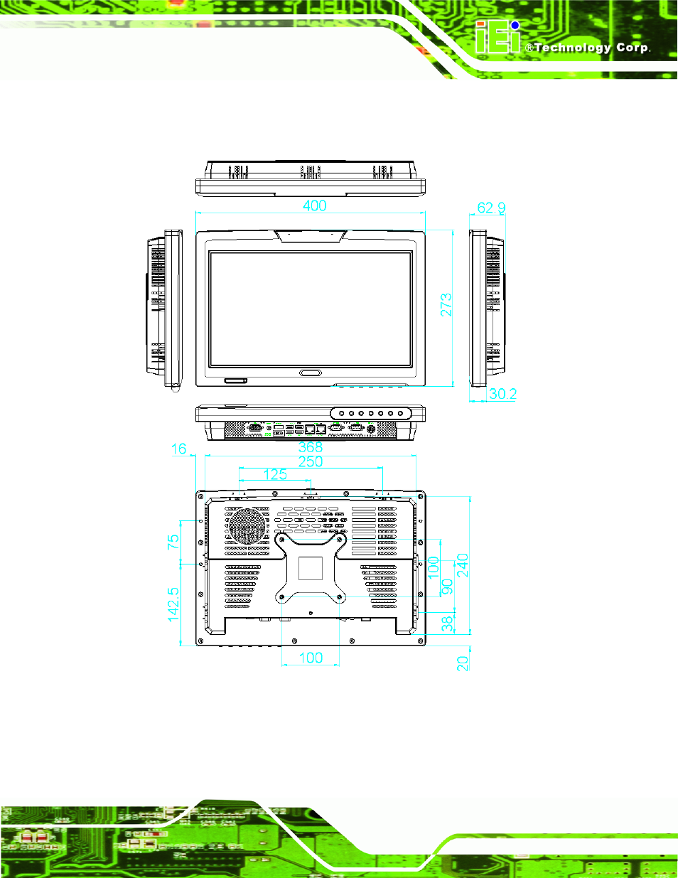 7 dimensions, 1 afl-w15a-n270 dimensions, Imensions | Figure 1–5: afl-w15a-n270 dimensions | IEI Integration AFL-W19A_17D_W15A-N270 v3.00 User Manual | Page 18 / 126