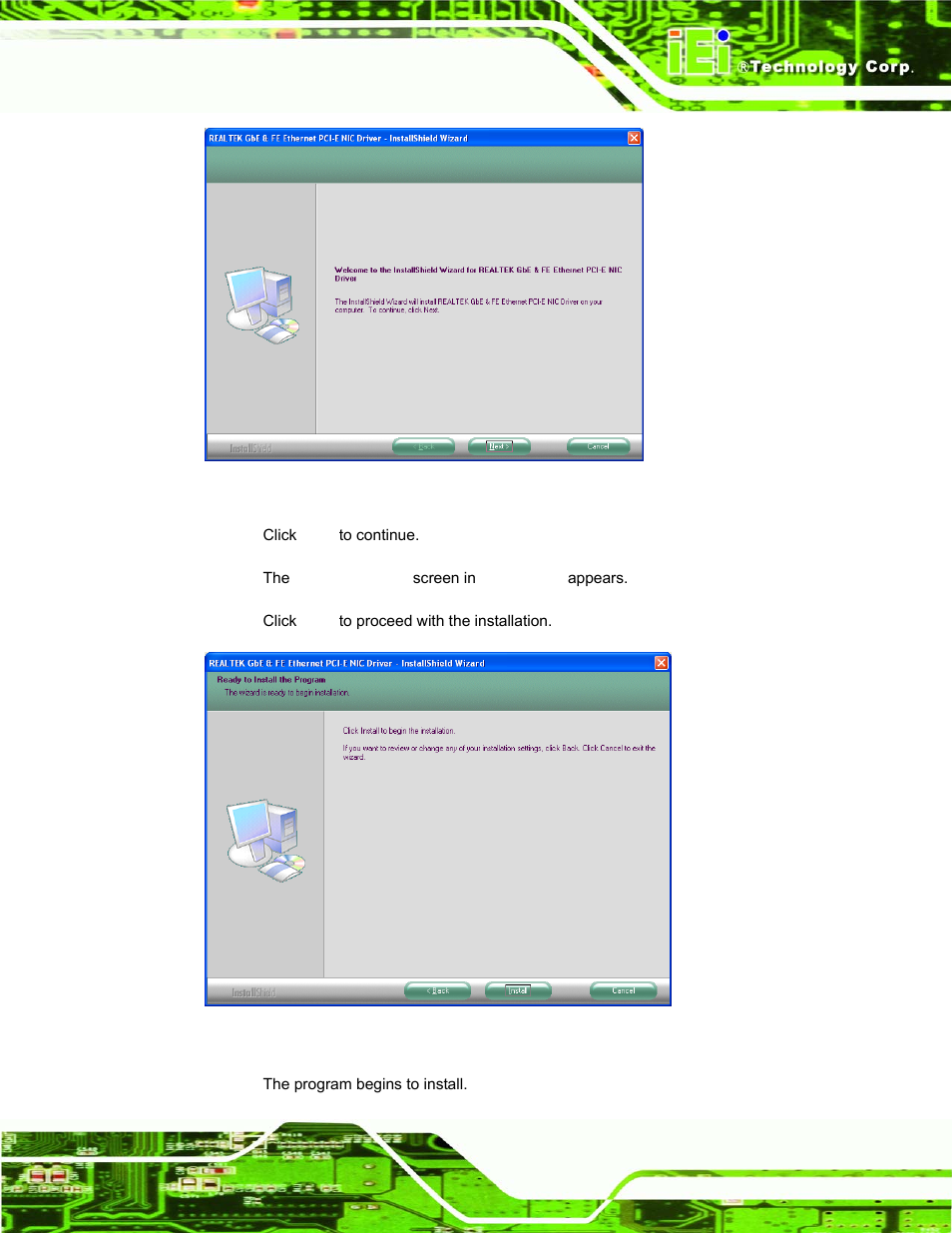 Figure 7-23: lan driver welcome screen, Figure 7-24: lan driver welcome screen | IEI Integration AFL-15A_15AE-N270_UMN_v1.01.pdf User Manual | Page 127 / 158