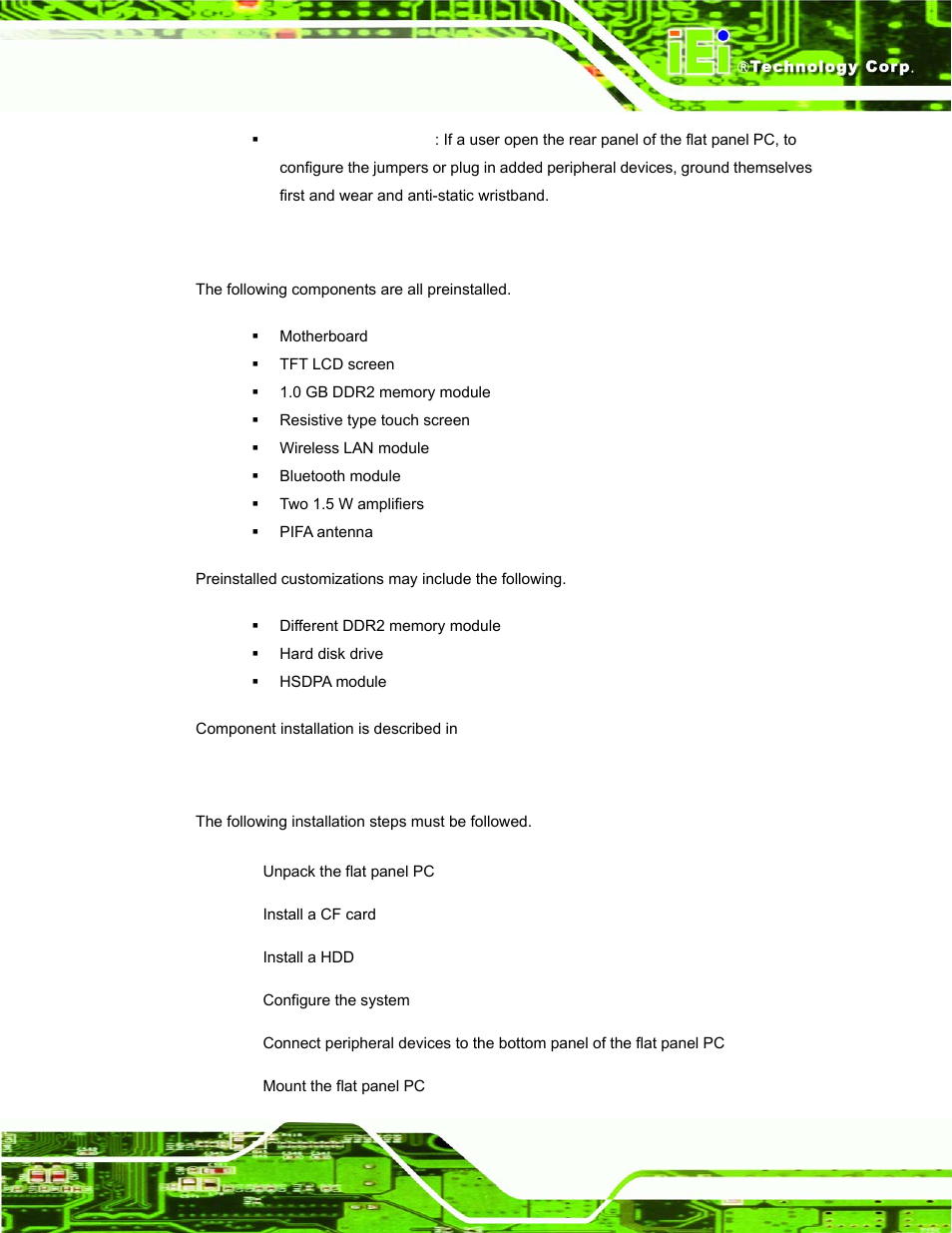 3 preinstalled components, 4 installation and configuration steps, Reinstalled | Omponents, Nstallation and, Onfiguration, Teps | IEI Integration AFL-15A_15AE-N270_UMN_v1.01.pdf User Manual | Page 39 / 158