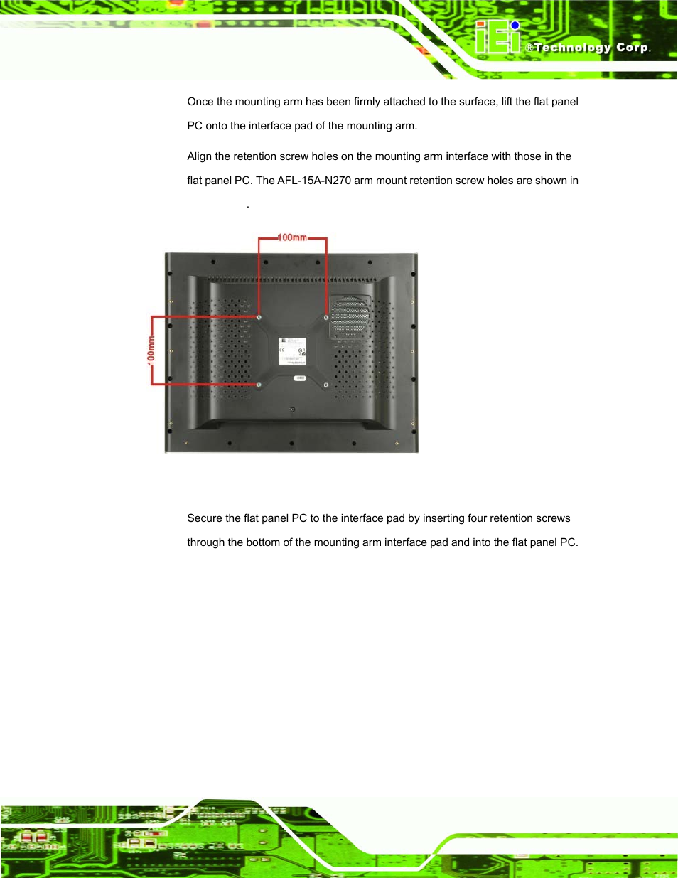 Figure 4-17: arm mounting retention screw holes | IEI Integration AFL-15A_15AE-N270_UMN_v1.01.pdf User Manual | Page 59 / 158