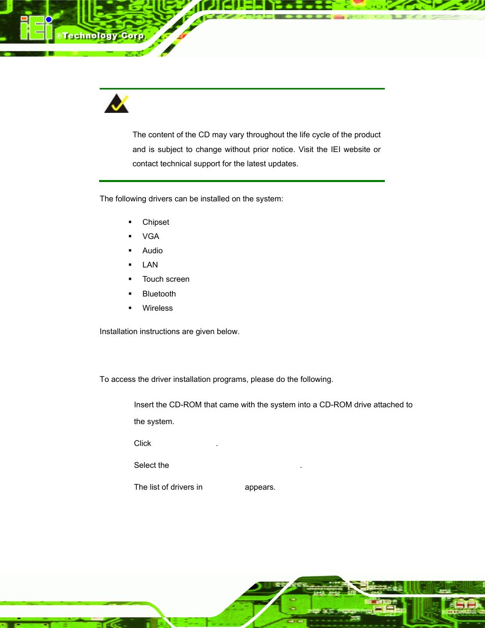 1 available software drivers, 2 starting the driver program, Vailable | Oftware, Rivers, Tarting the, River, Rogram | IEI Integration AFL-15A-N270 v2.10 User Manual | Page 112 / 159