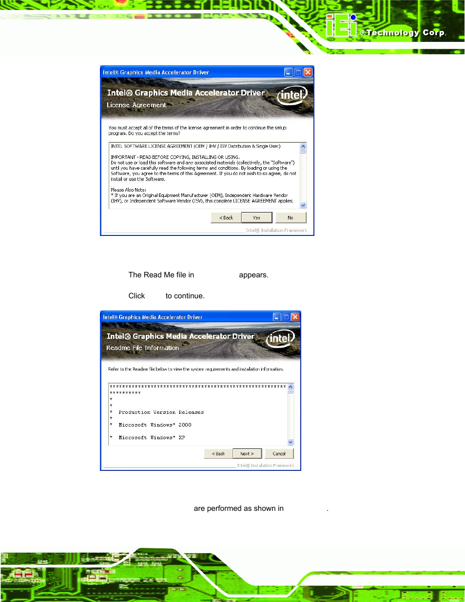 Figure 7-11: vga driver license agreement, Figure 7-12: vga driver read me file | IEI Integration AFL-15A-N270 v2.10 User Manual | Page 121 / 159