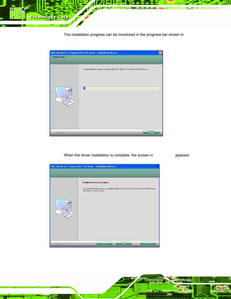 Figure 7-23: lan driver installation, Figure 7-24: lan driver installation complete | IEI Integration AFL-15A-N270 v2.10 User Manual | Page 128 / 159