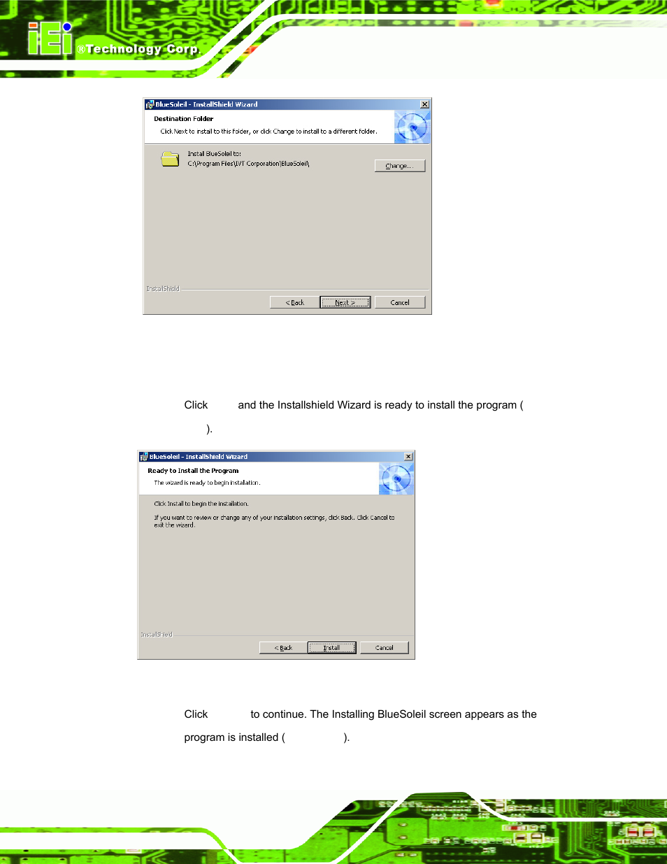 Figure 7-34: bluetooth driver destination folder, Figure 7-35: ready to install the program | IEI Integration AFL-15A-N270 v2.10 User Manual | Page 134 / 159