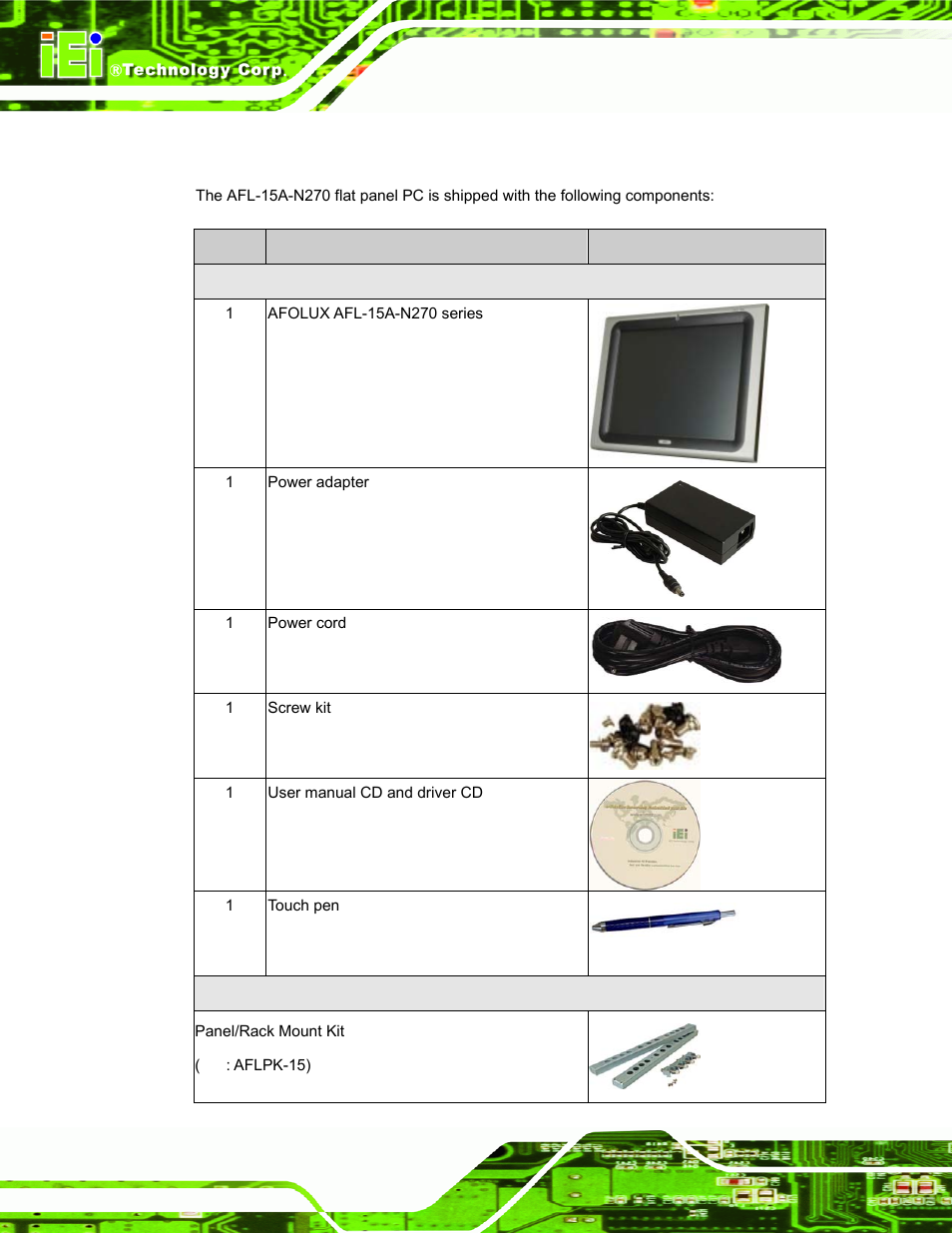 1 packing list | IEI Integration AFL-15A-N270 v2.10 User Manual | Page 34 / 159