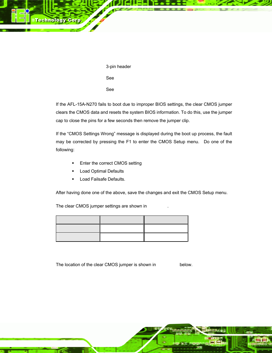 4 clear cmos jumper, Table 4-4: clear cmos jumper settings | IEI Integration AFL-15A-N270 v2.10 User Manual | Page 46 / 159