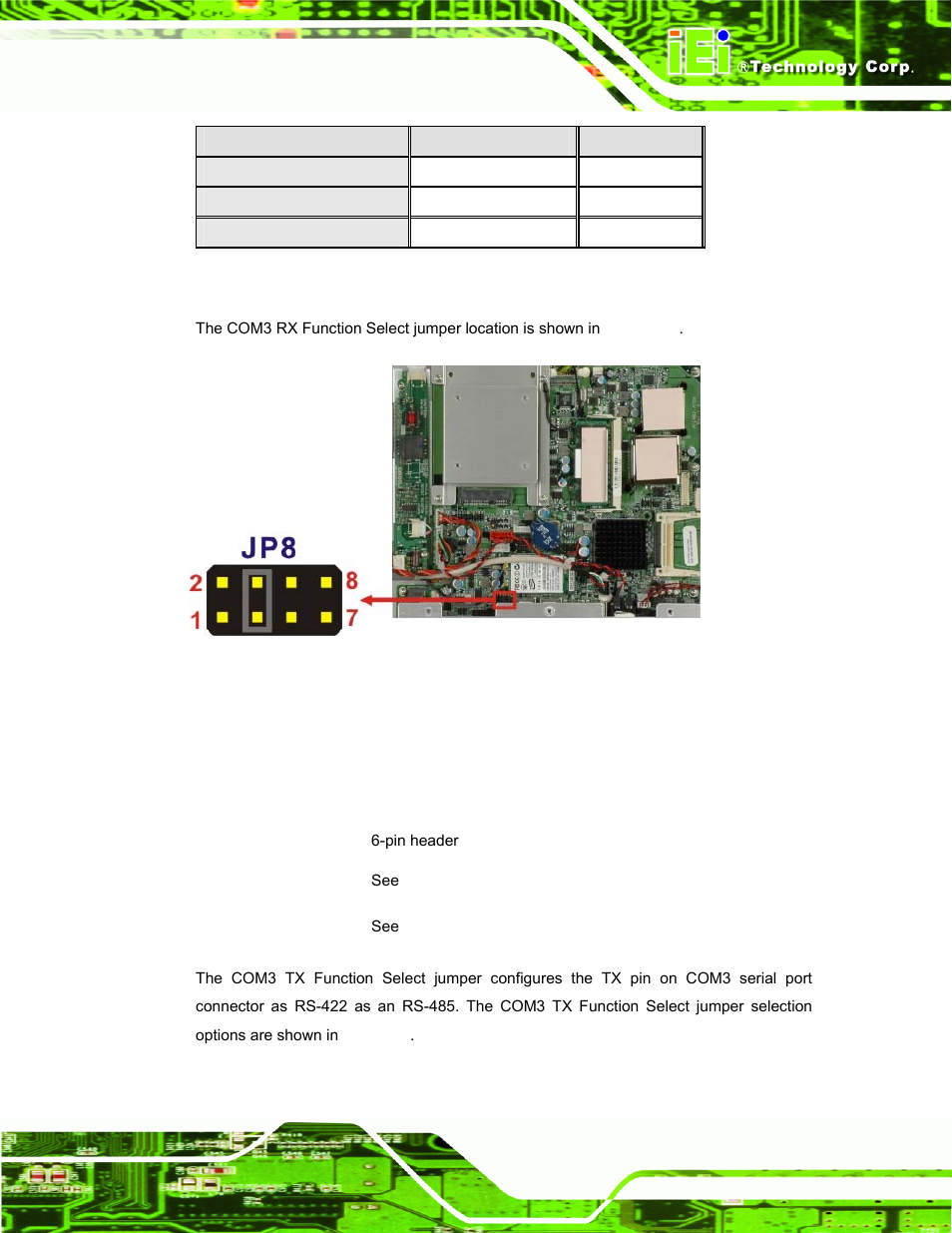 7 com3 tx function select jumper, Table 4-7: com3 rx function select jumper settings, See table 4-7 | See figure 4-9, Table 4-7 | IEI Integration AFL-15A-N270 v2.10 User Manual | Page 49 / 159